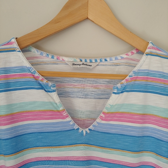 Tommy Bahama Festival Stripe Bell Sleeve Tunic Shirt Striped Size XL Cotton - Picture 8 of 12